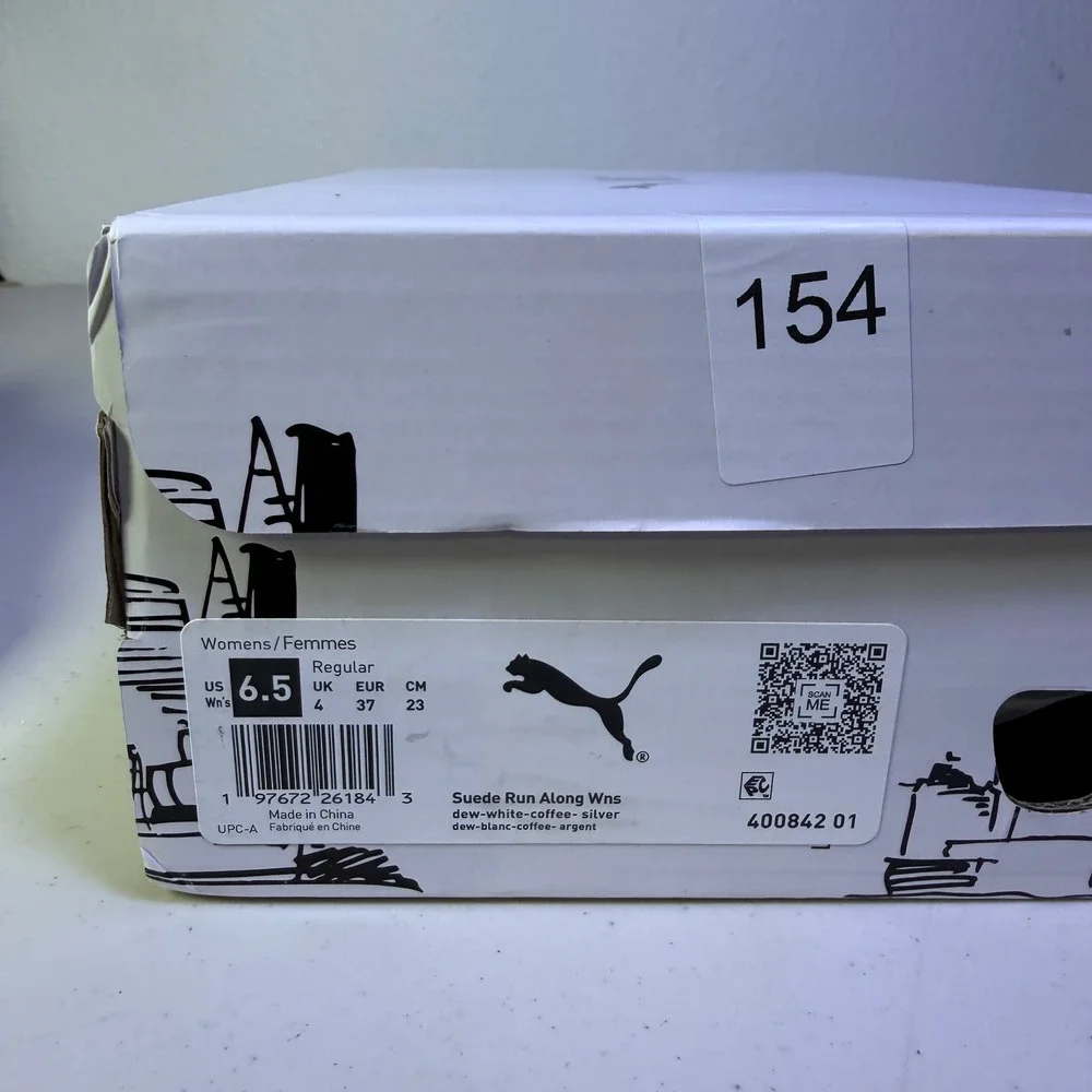 Puma Suede Run Along Womens 6.5 Dew White Coffee Silver NYC Sneakers 400842 01
